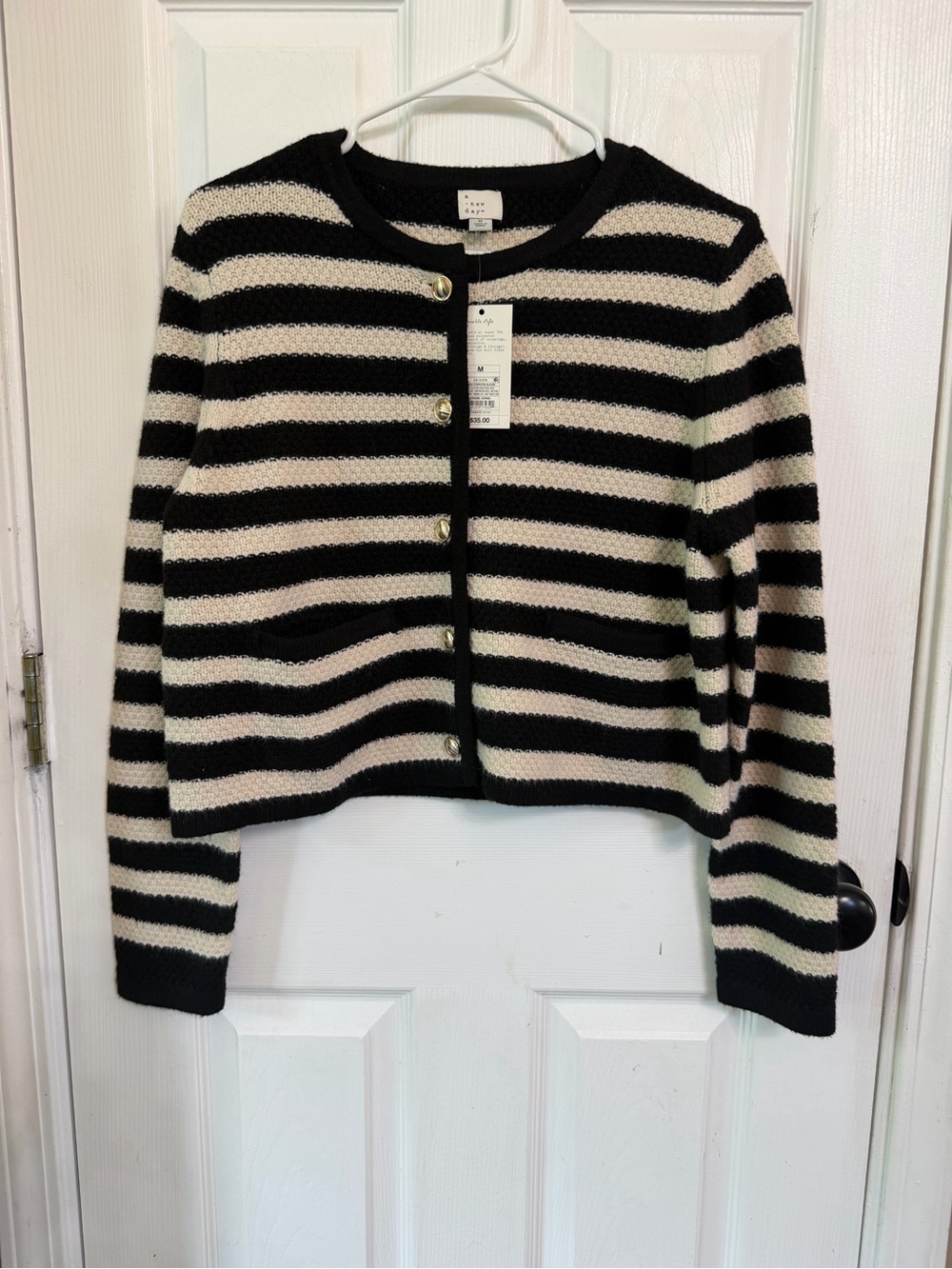 Striped Navy & Cream Cropped Cardigan Sweater